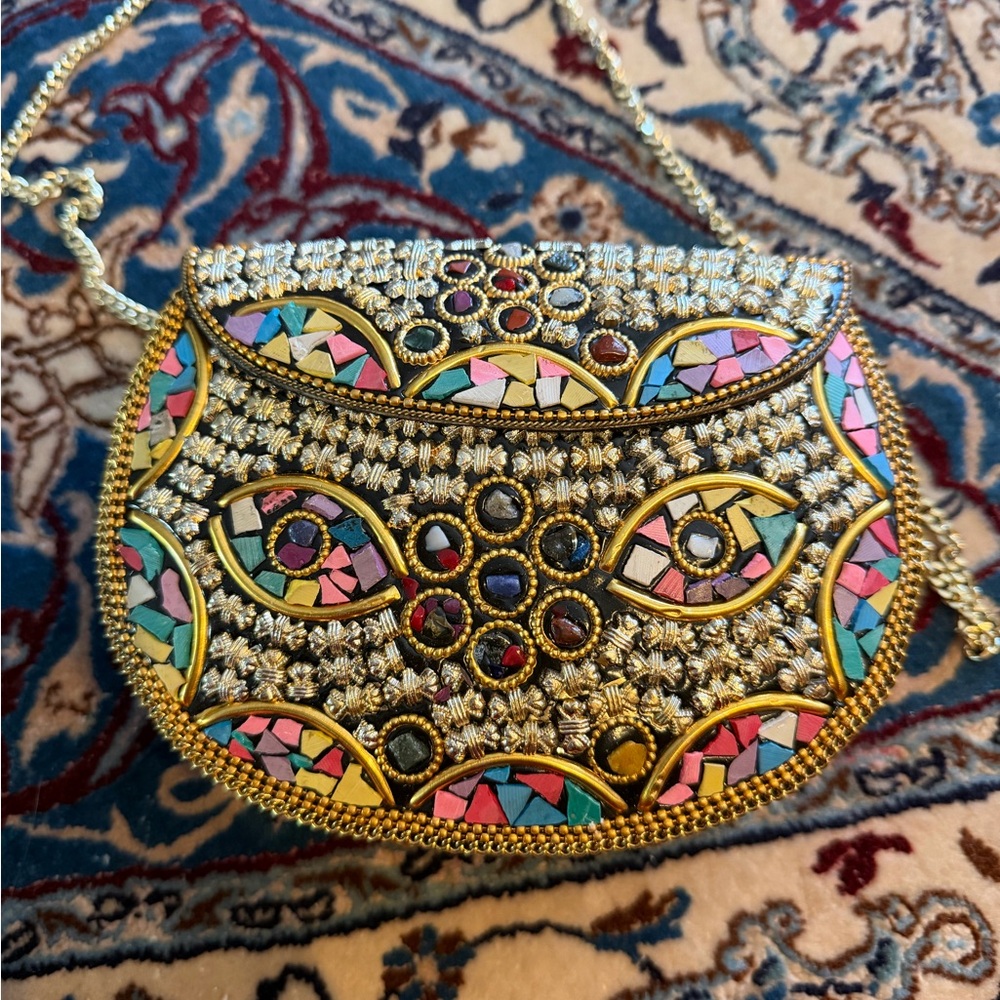 Colorful Mosaic Mini Bag with Gold Details